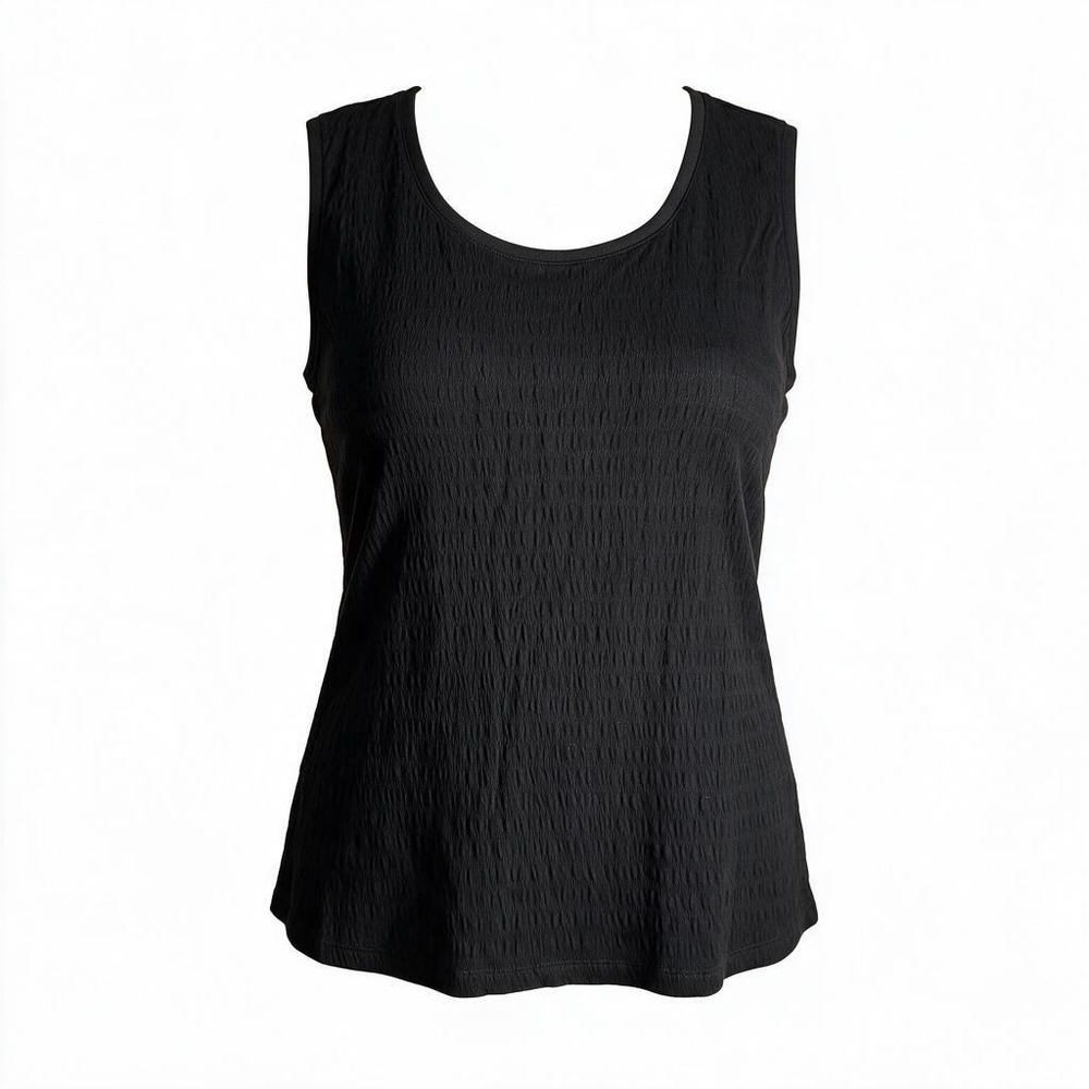 Isaac Mizrahi Live XL Black Crinkle Knit Scoop Neck Tank Top A591662 EUC